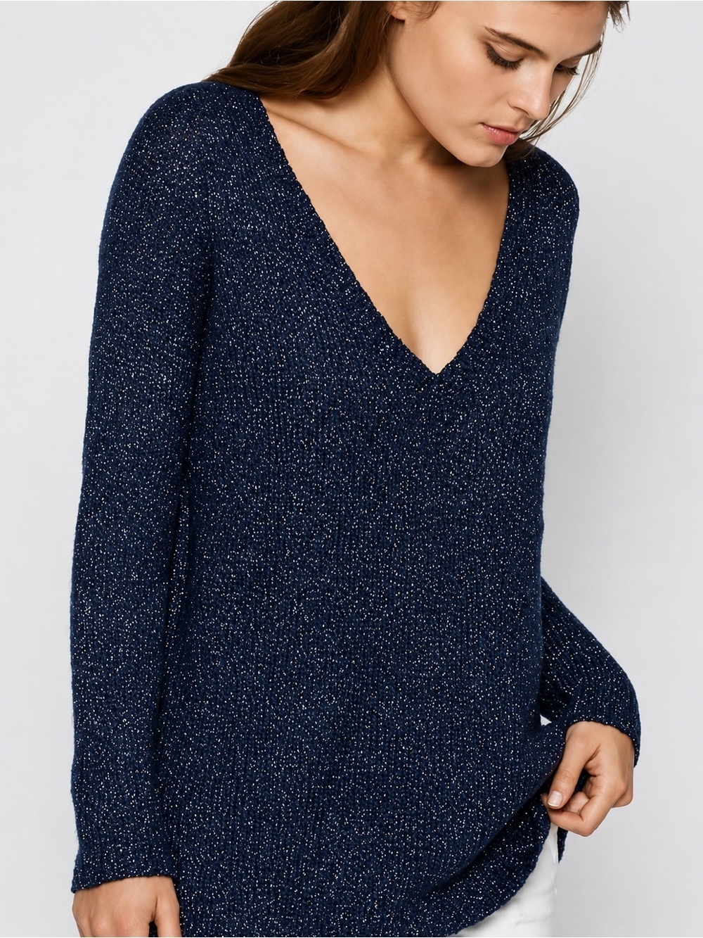 Soft Joie navy blue metallic wool blend sweater, XS